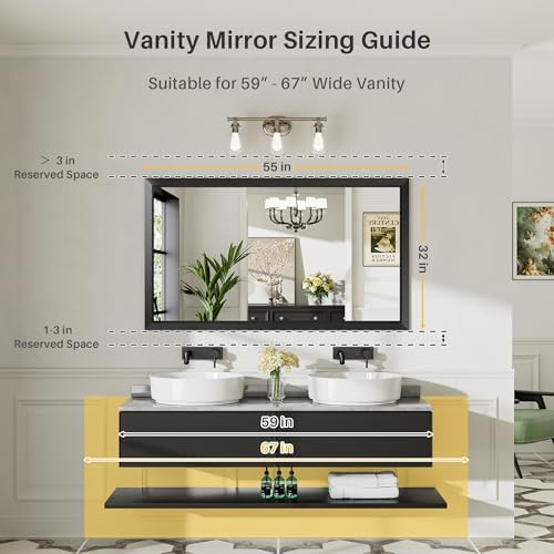Briivue Black Metal Framed Bathroom Wall Mirror, 55x32 Inch