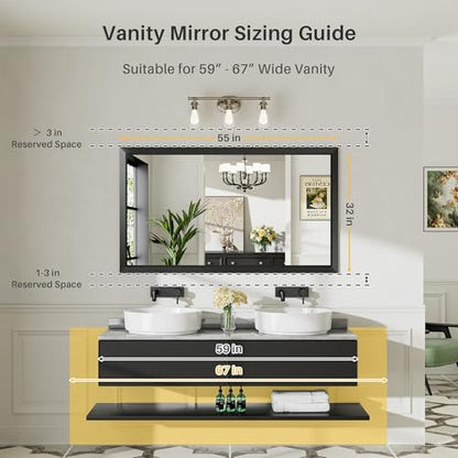 Briivue Black Metal Framed Bathroom Wall Mirror, 55x32 Inch