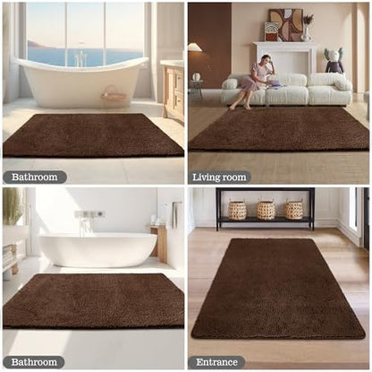Yeaban Chenille Brown Bathroom Rug 36"x60",Non-Slip Rubber Backing
