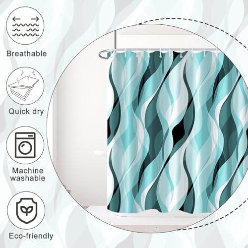 Teal Striped Stall Shower Curtain with Hooks, 36x72 Inch