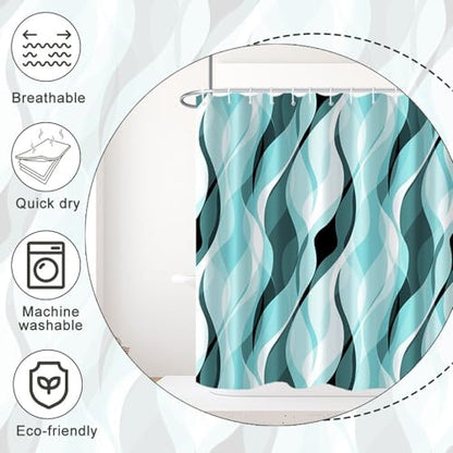 Teal Striped Stall Shower Curtain with Hooks, 36x72 Inch