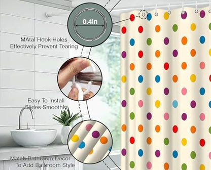 Polka Dot Shower Curtain Colorful Retro Cute Spot Vintage Fabric Decorative Bathroom Curtains with Hooks,70" Wx70 H