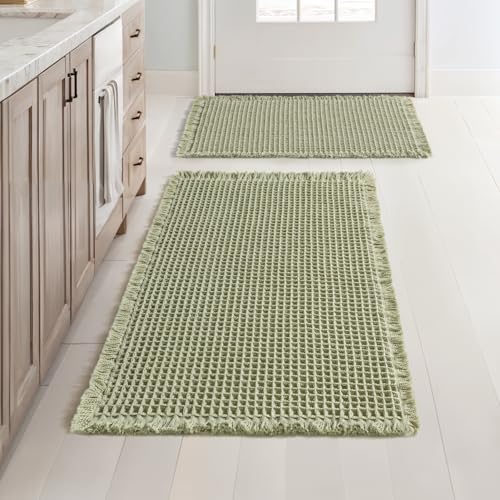 MIULEE Set of 2 Waffle Bathroom Rugs Sage Green Bath Mat 17"x24"+18"x30"