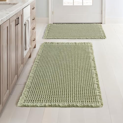 MIULEE Set of 2 Waffle Bathroom Rugs Sage Green Bath Mat 17"x24"+18"x30"