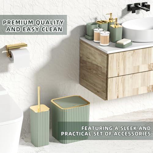 XLHOMO Bathroom Accessories Set - Gorgeous Bathroom Set, 10PC Sage Green Bathroom Accessory Set, Toilet Brush, Trash Can & Soap Dispenser