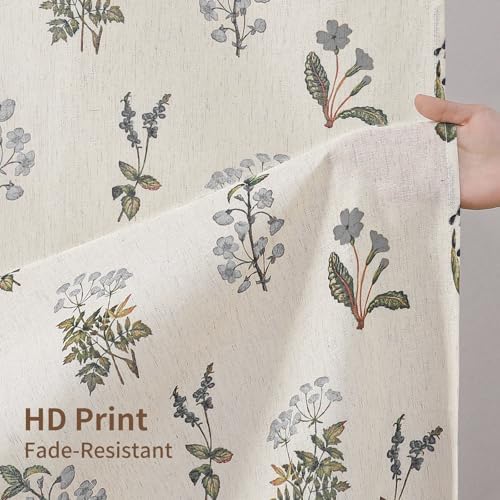 Colorful Star Farmhouse Grey Floral Linen Shower Curtain, 72" W x 72" L
