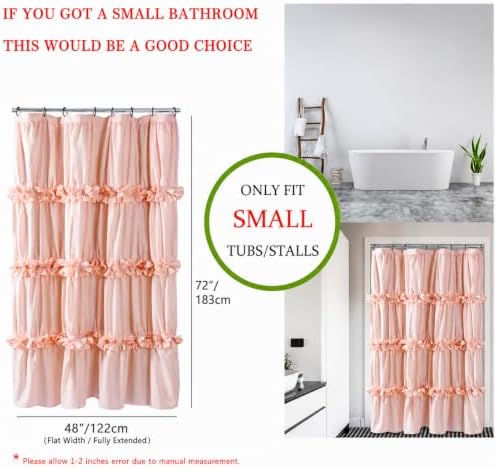 Homechoice Decor Peach Pink Ruffle Shower Curtain, Vintage Handcrafted Bow Tie Bath Curtain for Master Bathroom, Ruched Microfiber Bathroom Curtain with 8 Buttonholes, 48" W x 72" H (LQ-10)