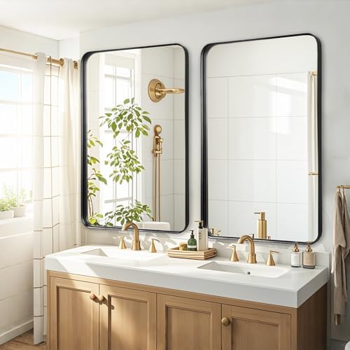 Black Bathroom Vanity Mirror Over Sink 28x48, Large Wall Rectangle Mirror