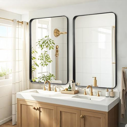 Black Bathroom Vanity Mirror Over Sink 28x48, Large Wall Rectangle Mirror