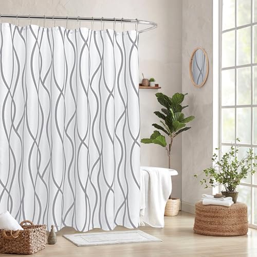 Fabric Modern Shower Curtain-Silver Grey & White Shower Curtains Bathroom