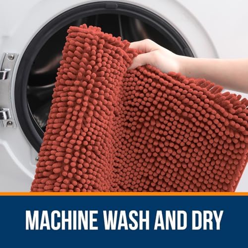 OLANLY Chenille Bath Rugs Sets 2 Piece, 24"x16"+24"x20", Rustic Terracotta
