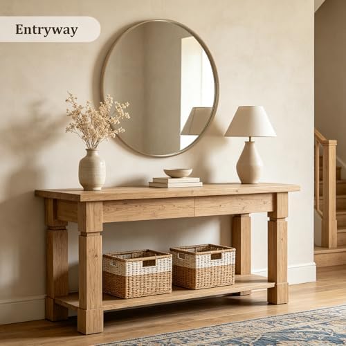 WallBeyond Round Wood Mirror, 40" Round Modern Decoration Large Circle Wall Mirror for Bathroom Living Room Bedroom Entryway, Honey