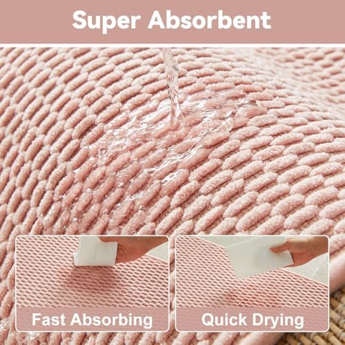 Triohero Large Bathroom Rugs Non Slip Washable Bath Rugs Super Absorbent Bathroom Rug Thin Quick Dry Low Pile Bath Mats, Pink 36"x48"