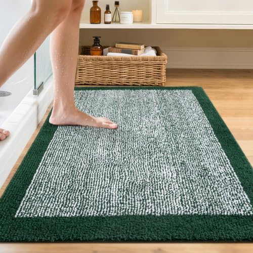 48x32 Bathroom Rugs Non Slip Washable, Soft Absorbent Bath Mat Dark Green