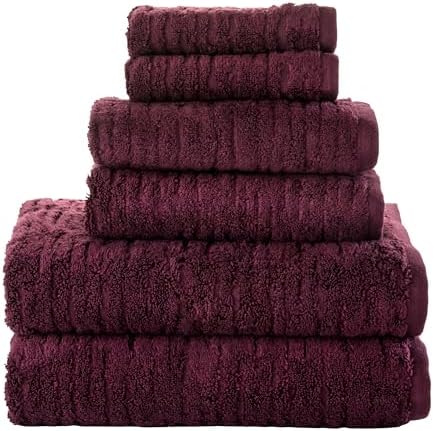 SKL Home CloudSoft Bath Towel Set, 6-Piece, 100% Cotton Luxury, Bordeaux