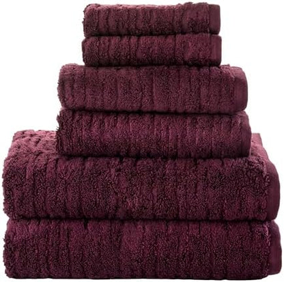 SKL Home CloudSoft Bath Towel Set, 6-Piece, 100% Cotton Luxury, Bordeaux