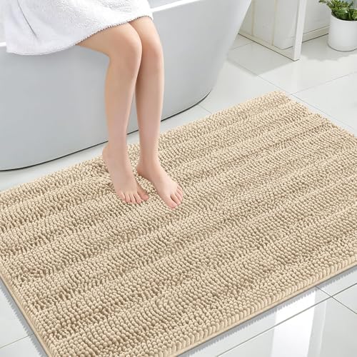 OLANLY Thick Large Bathroom Rugs 47x32, Soft Chenille Bath Rugs, Beige