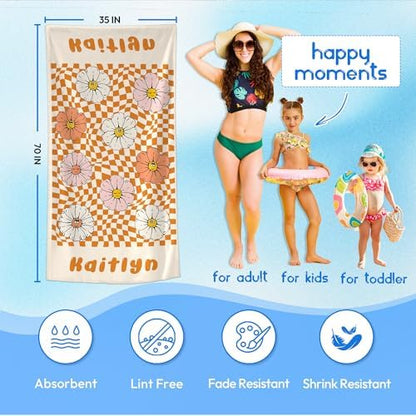JML Personalized Beach Towel with Name, Custom Flower Beach Towel, Customized Microfiber Pool Towel, Quick Dry & Absorbent Swim Towel for Adult,Anniversary, Birthday, Summer Holiday,Vacation