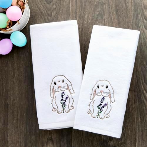 SKL Home Bunny Lop Hand Towel Set-2pc, 100% Cotton, Embroidered, White