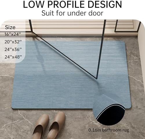 Mecko Bath Mat 24"x36",Ultra Thin Bathroom Rug fit Under Door Light Blue