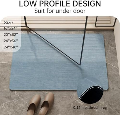 Mecko Bath Mat 24"x36",Ultra Thin Bathroom Rug fit Under Door Light Blue