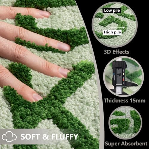 KOEXM Bathroom Rugs 20" x 32", Green Bath Mat Soft Absorbent Microfiber