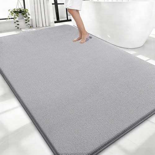 OLANLY Thick Memory Foam Large Bathroom Rug 70x46, Absorbent Bath Mat, Grey