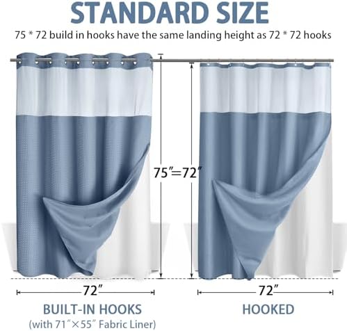No Hook Shower Curtain with Liner Set Hotel Waffle Sky Blue 72W X 75L