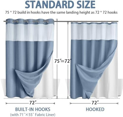 No Hook Shower Curtain with Liner Set Hotel Waffle Sky Blue 72W X 75L