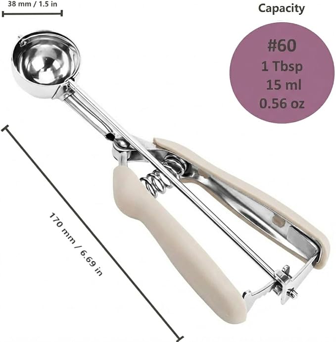 Cookie Scoop, 18/8 Stainless Steel Cookie Scooper, Cookie Scoops for Baking, 1 Tbsp/ 15 ml / 0.5 oz Cookie Dough Scoop, Ice Cream Scooper with Trigger Release, Cookie Scooper for Baking (#60 White)