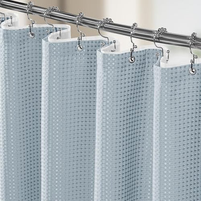 Vipfree 3 in 1 Shower Curtain Set, Waffle Shower Curtain and Liner Set with 12 Double Sided Shower Curtain Hooks, 258GSM Luxury Weighted Cloth Shower Curtains for Bathroom, 72 W x 72 H, Fog Blue