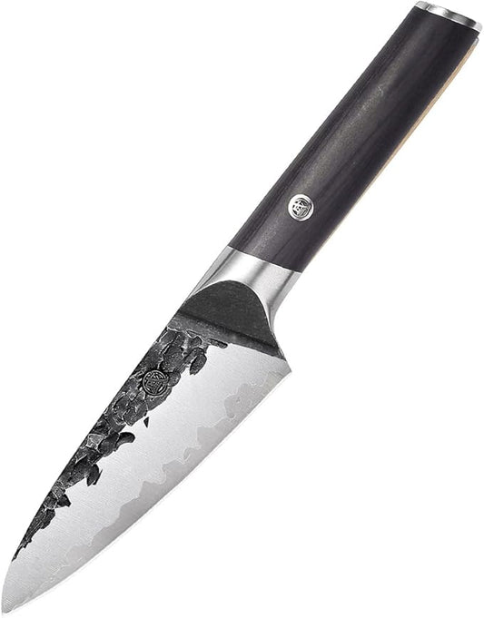 MITSUMOTO SAKARI 4.5-Inch Japanese Paring Knife, SKD-11 Steel | Compact paring knife for peeling, slicing and trimming, 3-layer SKD-11 steel, non-stick coating, pakkawood handle