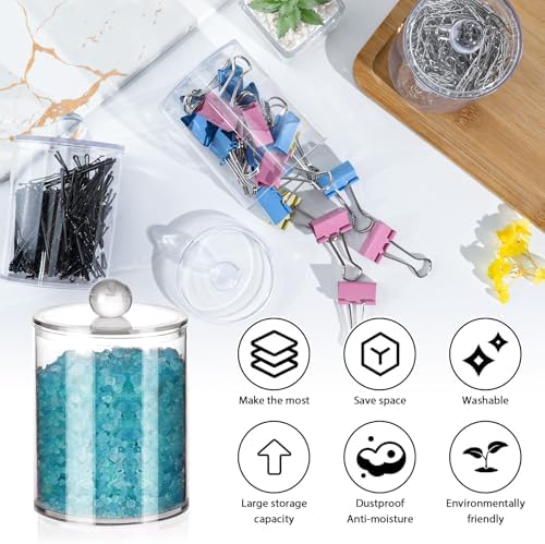 6 Pcs Acrylic Qtip Holder, Cotton Ball Holder Jars with Lids, Clear