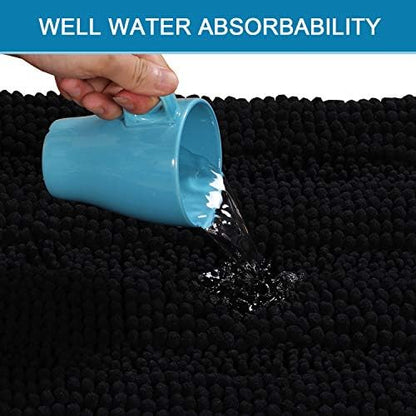 Non Slip Thick Shaggy Chenille Bathroom Rug Mat Set Extra Soft and Absorbent Striped Floor Rugs, 2 Piece, Machine-Washable