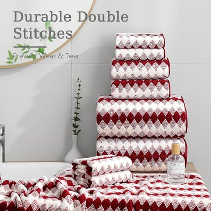 8 Piece Bathroom Towel Set |2 Oversized Bath Towels,2 Hand Towels,4 Washcloths| 600GSM Soft Hotel Towel Set Large Bath Sheet for Bathroom,Highly Absorbent Quick Dry Bath Towel Collections,Burgundy