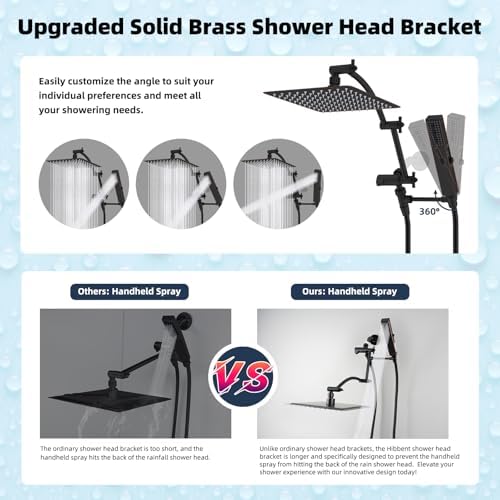 Hibbent All Metal CUPC Certified 10'' Rain Shower Head, Dual Shower Head Combo, High Pressure Handheld 4 Sprays Shower Wand, 16'' Adjustable Extension Arm, 71'' Hose, Shower Holder, Oil-Rubbed Bronze
