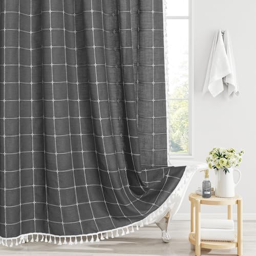 Gibelle Charcoal Grey Boho Farmhouse Shower Curtain for Bathroom 72x72