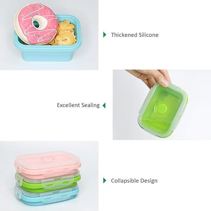 Alimat PluS 11.8oz Small Silicone Collapsible Food Storage Containers With Lids, 3 Pack Set 350ml Collapsible Food Storage Containers with Lids, Travel Food Containers for Outdoor and Kitchen