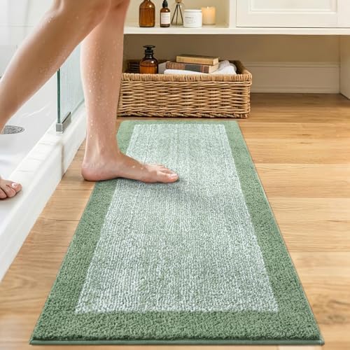 48x17 Long Bathroom Rugs Non Slip Washable, Soft Absorbent Bath Mat Green