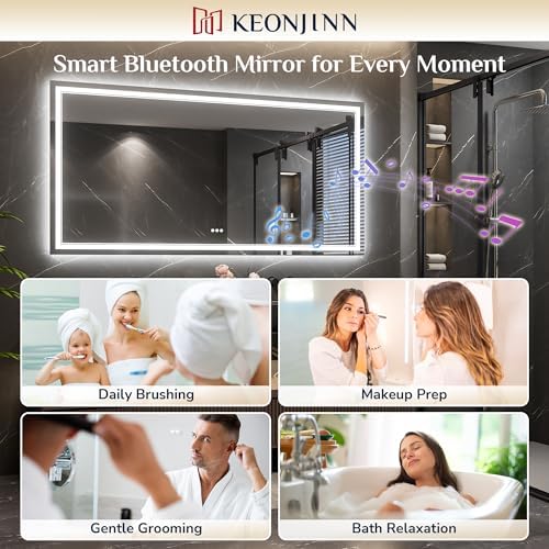 Keonjinn 55 x 36 Inch LED Bathroom Mirror with Lights, Bluetooth Speaker