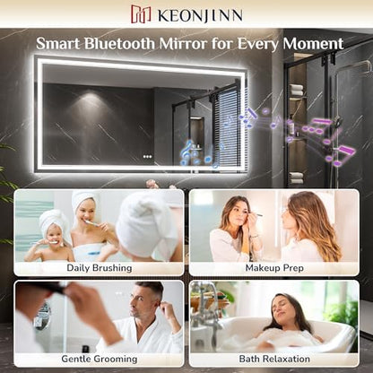 Keonjinn 48" x 24" LED Bathroom Mirror with Lights, Bluetooth Speaker
