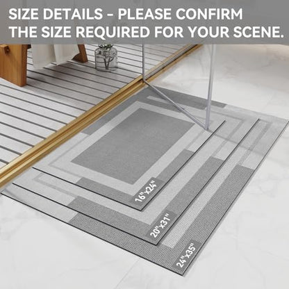 YDKGL Non Slip Bath Mat Thin Bathroom Rugs Fit Under Door Grey 20"x 32"