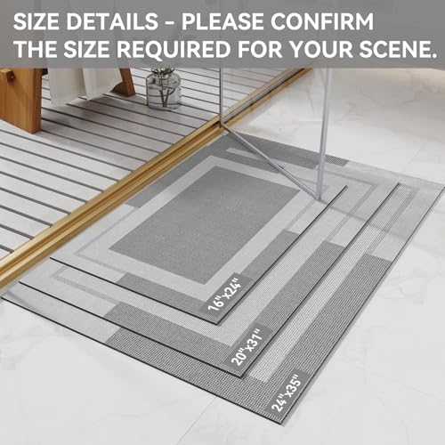 YDKGL Non Slip Bath Mat Thin Bathroom Rugs Fit Under Door Grey 16"x 24"