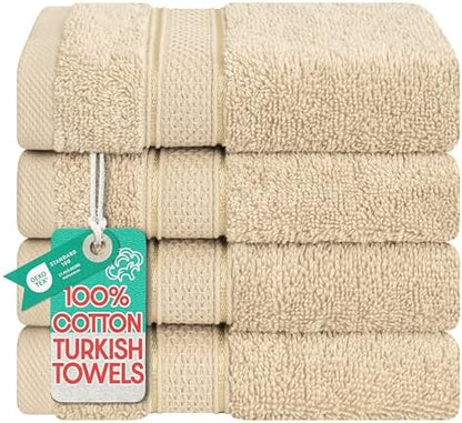 American Soft Linen Salem Washcloth Sets, 4 Piece Luxury 600 GSM 100% Cotton Washcloths for Bathroom, 13x13 inches Washrags Premium Quality Hand Face Towels, Beige