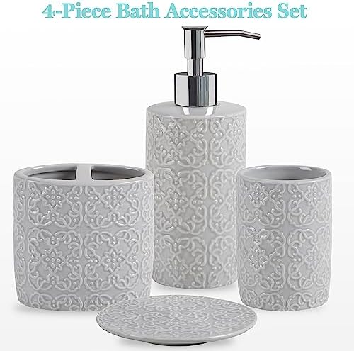 Martha Stewart Tara Bath Accessory Set Medallion, Grey