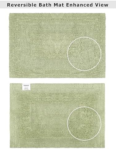 COTTON CRAFT 2 Pack Reversible Bath Mat Rug - Luxurious 17x24 Sage Green