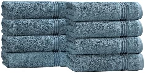 Superior Egyptian Cotton 8-Piece Hand Towel Set, Towel Basics For Quick Dry, Absorbent Small Towels, Facial, Spa, Kitchen, Bathroom Essentials, Apartment, Guest Bath, Soft, Washcloth, Sapphire