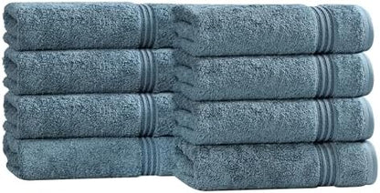 Superior Egyptian Cotton 8-Piece Hand Towel Set, Towel Basics For Quick Dry, Absorbent Small Towels, Facial, Spa, Kitchen, Bathroom Essentials, Apartment, Guest Bath, Soft, Washcloth, Sapphire