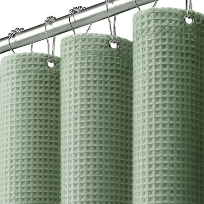 Waffle Weave Shower Curtain Heavyweight Cotton Fabric Sage Green 72Wx72L