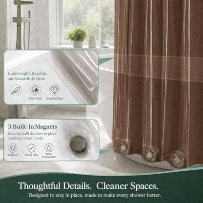 EHZNZIE Brown Shower Curtain Liner 72x72, PEVA Waterproof Bath Curtain, No Chemical Smell, 3 Weighted Magnets, Durable with Rustproof Metal Grommets